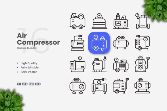 Air Compressor Icons Graphics