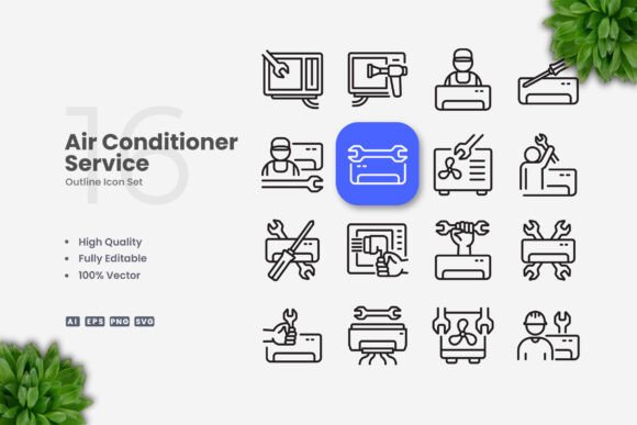 Air Conditioner Service Icons for Modern Design