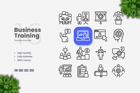 Business Training Icons: A Graphic Design Asset for Modern Content