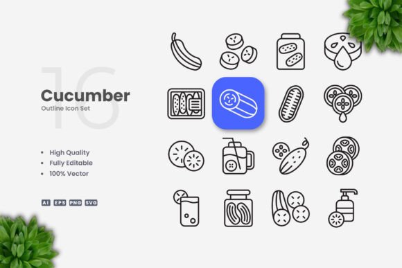 Cucumber Icons: A Modern Graphic Design Asset for Clean Content