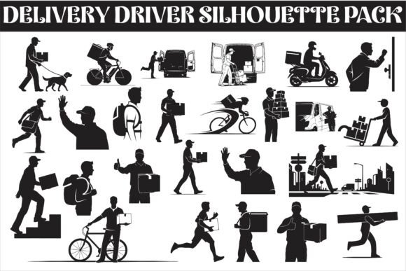 Delivery Driver Silhouette Pack4 Graphics for Crafts