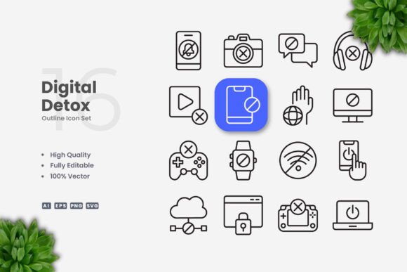 Digital Detox Icons Graphics for Clean Web Design