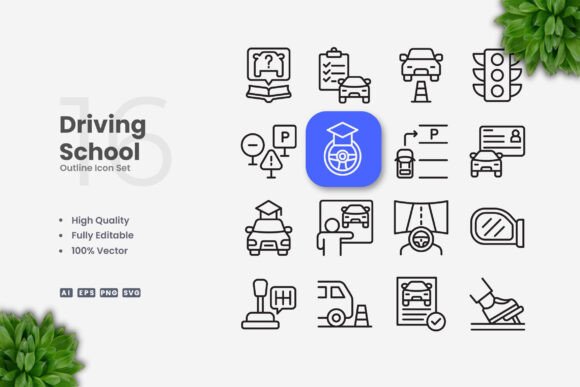 Driving School Icons Graphics