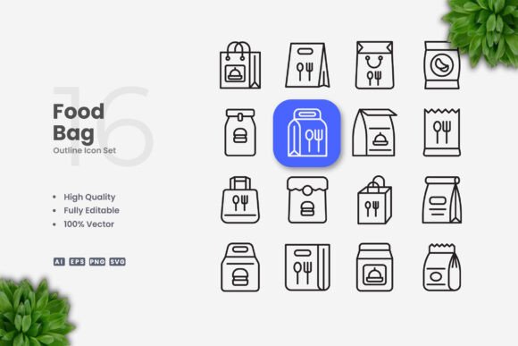 Food Bag Icons Graphics for Digital Sellers