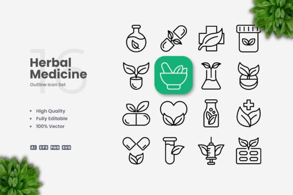 Herbal Medicine Icons: A Clean Graphic Design Asset for Modern Content