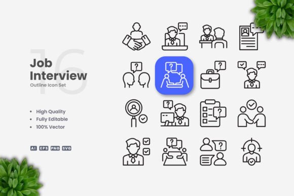 Job Interview Icons: A Modern Graphic Design Asset for Content Publishers