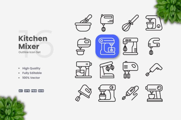 Kitchen Mixer Icons Graphics