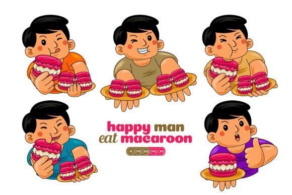 Man Eating Macaroon Vector Pack 02