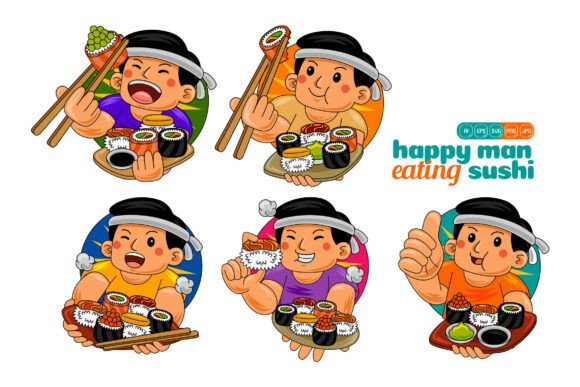 Man Eating Sushi Graphics for Branding and Marketing