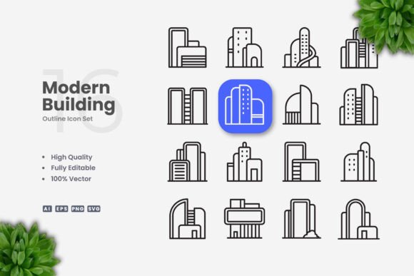 Modern Building Icons: A Graphic Design Asset for Clean Branding